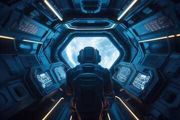 Wall Mural - Astronaut inside a spaceship in deep space, made with generative ai