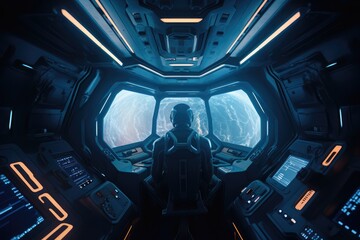 Wall Mural - Astronaut inside a spaceship in deep space, made with generative ai