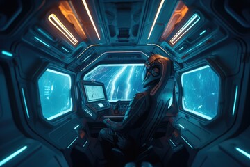 Wall Mural - Astronaut inside a spaceship in deep space, made with generative ai