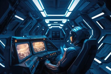 Canvas Print - Astronaut in the cockpit of a spaceship, made with generated ai