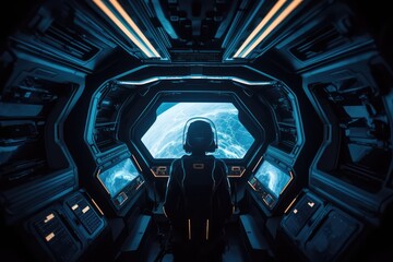 Wall Mural - Astronaut in the cockpit of a spaceship, made with generated ai