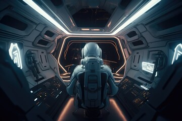 Wall Mural - Astronaut in the cockpit of a spaceship, made with generated ai
