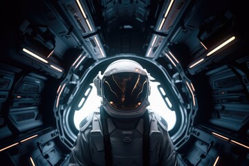Wall Mural - Astronaut in the cockpit of a spaceship, made with generated ai