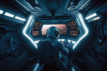 Wall Mural - Astronaut in the cockpit of a spaceship, made with generated ai
