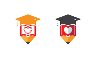 Education Book Pencil Heart Logo Concept icon sign symbol Element Design. Love Learning, Courses, E-book, Library, Book Store and Academy Logotype. Vector illustration template