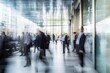 © Hanjin - Crowd of business people walking in office fast moving with blurry business decks glas fronts - Generative AI