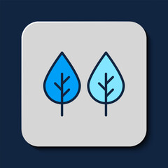 Poster - Filled outline Leaf Eco symbol icon isolated on blue background. Banner, label, tag, logo, sticker for eco green. Vector