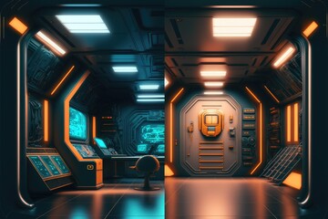 Wall Mural - abstract in futuristic interior architecture of spaceship with power generative technology. concept 