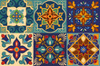 © Ирина Севостьянова - Mexican Talavera Ceramic Tiles. Spanish Maiolica. Colorful decorative stickers for tiles with floral patterns. Mexican folk art.