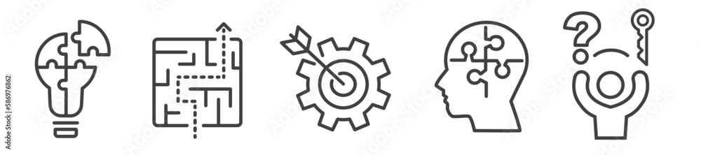 Solution and problem solving vector line icons - thin line icon ...