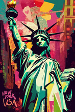 Psychedelic Artwork Of The Liberty Statue Of New York. Generative AI