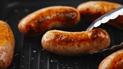 Sticker - Delicious sausages are grilled on an electric grill