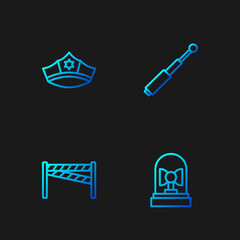 Canvas Print - Set line Flasher siren, Crime scene, Police cap with cockade and Telescopic baton. Gradient color icons. Vector