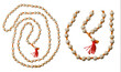 Wooden mala beads used in Hinduism for prayer, isolated on transparent background
