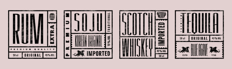 Poster - Set of template square label for whiskey, soju, tequila and rum