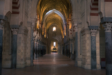 Arches and columns of the Mosque-Cathedral of Cordoba, Andalusia, Spain.