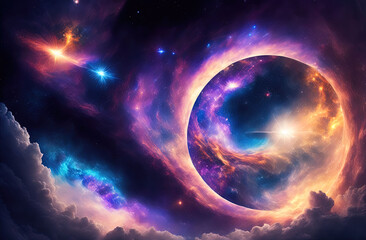 an image of a spiral galaxy with stars and clouds
