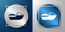 White Jet Ski Icon Isolated On Blue And Grey Background. Water Scooter. Extreme Sport. Silver And Blue Square Button. Vector