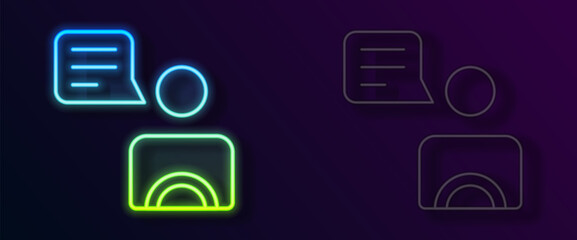 Poster - Glowing neon line Taxi driver icon isolated on black background. Vector