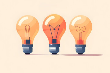 3 Lightbulbs, creativity and ideation flat design concept illustration