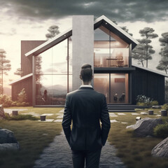 Wall Mural - Real Estate agent next to a house. Generative AI.