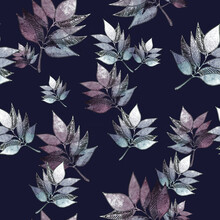 Monochrome Pink Leaves Seamless Pattern. Watercolor Leaves Abstract Background.