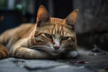 the floor, a ginger tabby cat. Generative AI