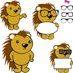 Wall Mural - chibi porcupine kid cartoon billboard and glasses pack illustration in vector format