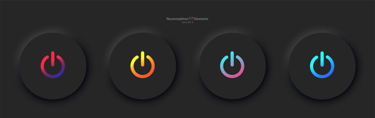 Wall Mural - a set of four black round buttons with colored power symbols. user interface elements for mobile dev