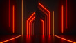 abstract geometric background with red neon light. Empty room with laser linear shape glowing in the dark. Generative AI