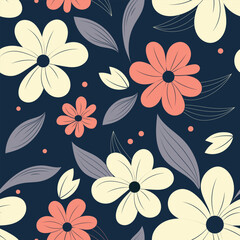 Blooming hand drawn seamless pattern with wild flowers and leaves. Design for fashion, fabric, textile, wallpaper, wrapping and all prints