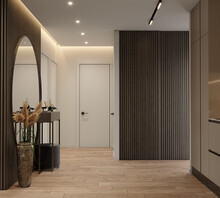 Modern Home Interior Design. Modern Apartment Entrance Or Hallway. 3D Rendering, 3D Illustration