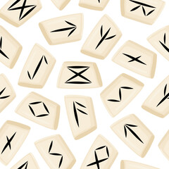 Futhark, the norse runes seamless pattern. Scandinavian occult prediction symbols carved in stones background. For cover fabric web design. Vector illustration.