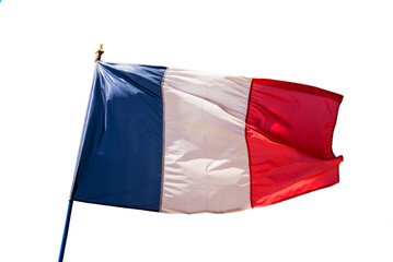 Wall Mural - Photo of a French flag on a pole isolated on transparent background, png file