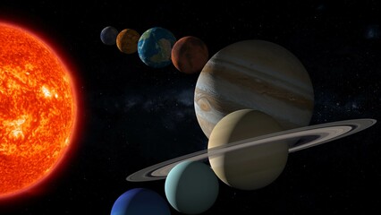 planet alignment , solar system 3d illustration