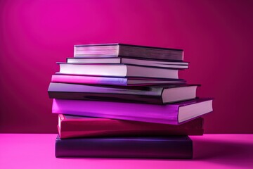 Wall Mural -  a stack of books sitting on top of each other on a pink surface in front of a pink background with a pink light behind it.  generative ai