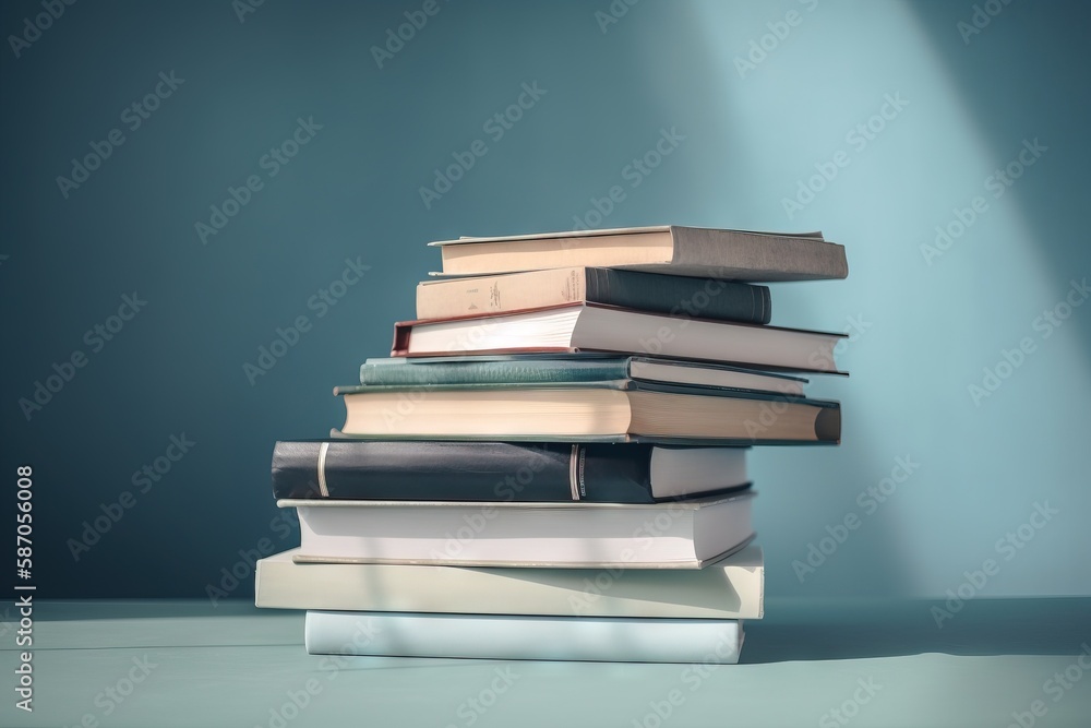 a stack of books sitting on top of each other on top of a table next to ...