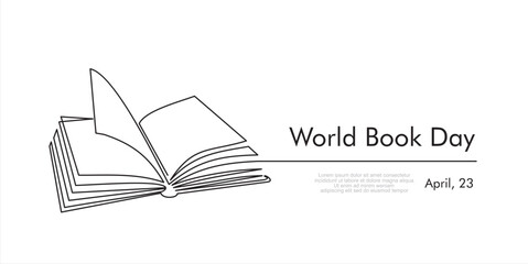 Wall Mural - World book day. April, 23. Continuous one line drawing of an open book with flying pages. Vector illustration 