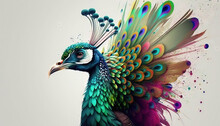 Peacock Abstract Wallpaper. Soft Background With Cute Peafowl  Bird In Pastel Colors Generative Ai