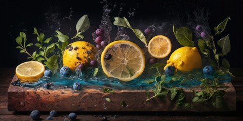 Sticker - fruit water splashes, generative ai