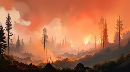 Canvas Print - Forest fire in progress, generative ai