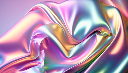 Pastel colored holographic Crumpled iridescent foil real texture background. Generative ai