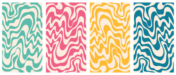 Wall Mural - Set of abstract swirl retro 70s poster. Wavy groovy backgrounds.Vector illustration