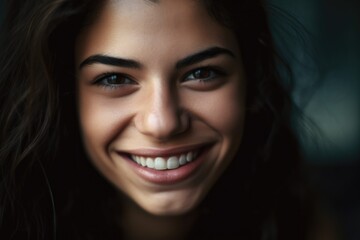 Close up image of a very beautiful attractive hispanic teenage girl looking at the camera smiling. Generative AI