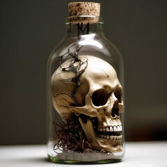 Wall Mural - human skull in a bottle - by generative ai