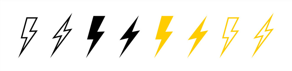 Poster - Electric vector icons, isolated. Bolt lightning flash icons. Flash icons collection. Bolt logo. Electric symbols. Electric lightning bolt symbols. Flash light sign. Vector illustration 10 eps.