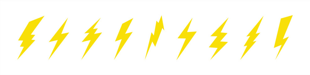 Set lightning bolt. Thunderbolt flat style. Vector illustration.
