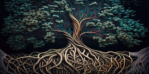 Wall Mural - the intricate root system of a conifer generative ai