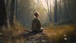 Eine Frau betreibt Meditation im Wald im Herbst, created with Generative AI technology