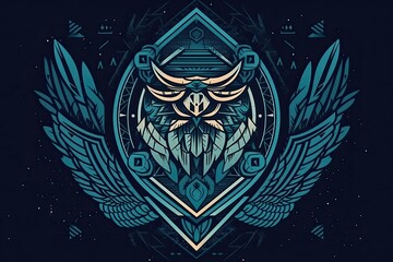 Poster - owl with outstretched wings against a dark background. Generative AI